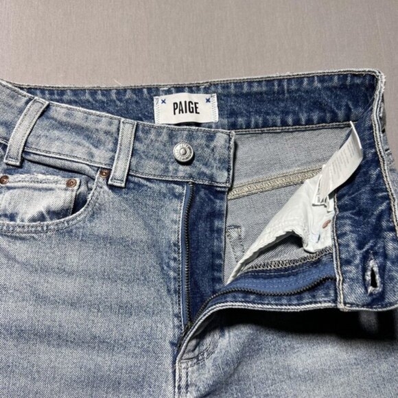 PAIGE Sasha Wide Leg Jeans Womens 25 Khristen Distressed Wash Blue High Rise - Picture 7 of 16